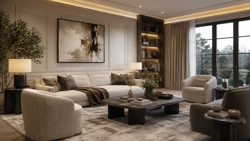 Custom sofas and coffee table in a furnished living room